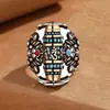 Anel Dapeng de Xizang com contas Olho de Nove Céus, anel turquesa retrô dominador giratório com o mantra de seis palavras para homens