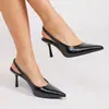 Nuevas Sandalias de Tacón Alto de Charol de Color Sólido Simple de Gama Alta para Mujer, con Punta Cerrada y Espalda Abierta, de Moda, Verano 2025