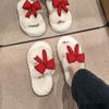 Zapatilla de Lana con Suela Gruesa de 4CM para Mujer Otoño e Invierno Forrada de Polar Distintiva de Algodón con Lazo Zapatilla de Algodón Cálida para el Hogar Abierta por Delante para Exteriores
