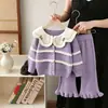 Chaqueta Suéter para Niña 2024 Nuevo Traje de Dos Piezas Tejido con Solapa Grande Traje de Pantalón para Niña