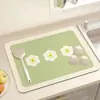 Tapete Drenante Floral Fresco e Simples, Tapete Absorvente de Cozinha de Terra de Diatomáceas para Água e Óleo, Tapete Anti-Manchas, Tapete Protetor Resistente ao Calor para Bancada