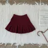 Roupas Infantis Cutemily Outono e Inverno Conjunto Vermelho Suéter Top Crochê à Mão Retrô + Saia Plissada Conjunto de 2 Peças