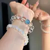 Pulsera de Cristal Blanco Natural con Perlas Donghai para Mujer, Pulsera de Calcedonia Azul de Alta Gama, Pulsera Popular