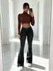 Jeans de Tiro Medio Elásticos Micro-Acampanados Estándar de EE. UU. Negro Gris Retro Versátiles Estilo Acampanado Regular Fuente de Fábrica de Ropa para Mujer Transfronteriza