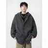 Cardigã de tricô com capuz estilo "old money" retrô americano para homens e mulheres, unissex, simples, solto, peça de outer wear casual para outono e inverno