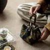 Bolsa para Set de Té de Tela, Bolsa de Almacenamiento Hecha a Mano, Bolsa Portátil para Almacenamiento de Set de Té para Exteriores, Bolso de Mano con Set de Té para Viaje Estilo Chino