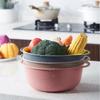 Bacia Redonda Doméstica de Lavar Legumes de Camada Dupla com Cesto Rotativo Vazado para Lavar Arroz, Cesto Escorredor Bicolor, Cesto de Armazenamento para Frutas, Cesto para Legumes com Função de Escoamento de Água