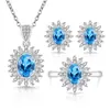 Douyin Live E-commerce Venta Caliente Joyería de Moda Set de Tres Piezas Piedras Preciosas de Colores Lujo Incrustado Full Diamond Collar Anillo Pendientes para Mujer