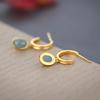 Pendientes de plata S925 chapados en oro con diseño de jade natural azul agua, con forma de huevo pequeño, con forma de arco y gancho para la oreja, sencillos y de uso diario, para mujer
