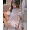 Vestido de Verano 2024 Nuevo para Mujer, de Tirantes Fuera del Hombro con Cuello Redondo y Mangas Cortas con Estampado de Champiñones, Estilo Dulce que Reduce la Edad