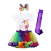 Nueva Falda Tutú Arcoíris de Dibujos Animados Europeos y Americanos Nuevo Traje de Falda para Niños Camiseta de Algodón Más Accesorios de Malla