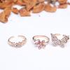 D050 Tendência de flor coreana cor personalizada luxo leve abertura ajustável anel borboleta anel de três peças feminino