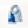 Bufanda de Seda Marina Fresca de Verano Azul Profundo Doble Capa de Seda de Morera Bufanda para el Cabello Bufanda Profesional