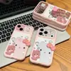 Adequado para Apple para Transformar Instantaneamente em 18Promax, Gatinho Abraçando Urso com Laço, Capa Macia/Rígida para Celular iPhone e Android Personalização UV