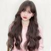 Fábrica em estoque vermelho com peruca feminina cabelo longo cacheado fibra química chapéu franja elegante grande onda cabelo longo camarão atacado