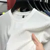 Camisa Masculina de Seda de Gelo com Malha de Bambu Manga Curta Gola Redonda 2024 Nova Camisa Básica Masculina de Meia-Manga Top Masculino de Cor Pura para o Verão