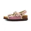 Versión de Piel de Vaca~Zapatos Birkenstock de Cuero con Hebilla y Suela Gruesa, Sandalias Casuales de Punta Abierta para Uso al Aire Libre, Zapatos Romanos Retro Slip-On para Playa
