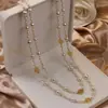 Colar Redondo com Pérolas Geométricas Francesas, Colar Elegante e Simples Estilo Palácio, Corrente de Suéter Levemente Luxuosa e de Alta Qualidade para Mulheres