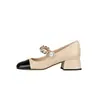 Sapatos Mary Jane de Solado Plano com Pérolas da Marca M com Aumento de Altura Oculto, Sapatos Rasos Femininos com Aumento de Altura Oculto, Sapatos Casuais Versáteis de Cano Baixo
