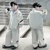 Nuevo Otoño Niños Estilo Urbano de Moda Conjunto de Dos Piezas Cardigan Pantalón Largo Ropa Deportiva Holgada Diagonal para Niños Conjunto Negro Gris