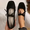 Zapatos planos casuales para mujer de gamuza negra con lazo, puntera cuadrada, estilo cómodo y versátil