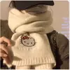 Cachecol de Lã Tricotado Fofo Sanrio Hello Kitty para Mulheres, Inverno Espesso Quente, Estilo Japonês