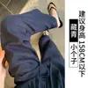 Calça Wide Leg de Algodão e Linho Azul Marinho para Mulheres, Novo Estilo Primavera/Verão 2026, Cintura Alta, Emagrecimento, Solta, Casual, Perna Reta Relaxada, Comprimento no Chão