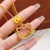 Colgante de Hello Kitty con Lazo Cortado en Oro Arena Antigua y Diamantes Completos, Colgante de Gato Kt de Dibujos Animados a la Moda Que No Se Desvanecerá por Mucho Tiempo