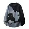Ropa de punto estilo universitario para hombre, Otoño e Invierno, Color de contraste, Suéter de gato para hombre, Estilo perezoso holgado, Tops juveniles guapos