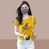 Liquidação: Nova Camiseta de Manga Curta para Mulheres, Fashion e Juvenil, Estampa de Letras, Branca, Ombro Normal, Top Curto