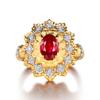Anillo de Hemoglobina de Paloma Tallado Dorado Texturizado Italiano Artesanía Simulación Doble Color Oro Diamante Rojo Anillo Dibujado a Mano