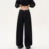 Jeans American High Street Cleanfit Negro Scimitar para Mujer, Estilo Nuevo, Lavados, Pantalones Anchos Rectos Sueltos