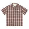 Marca de Ropa "Viaje de Alta Inteligencia" Camisa de Manga Corta a Cuadros Azul Teñido en Hilo para Hombre, Camisa a Cuadros de Corte Holgado para Primavera y Verano