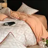Juego de cuatro piezas de lujo de alta gama 100% algodón cepillado, ropa de cama 100% algodón de fibra larga Clase A, funda de edredón de algodón puro, sábana plana y sábana bajera.