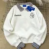Sudadera de Patchwork con Cuello Polo Estilo Coreano Sencilla para Mujer Otoño/Invierno 2025 Suelta Casual Forrada de Polar Falsa de Dos Piezas