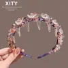 Diadema de Cristal Colorida Dulce de Primavera para Mujer, Peine de Pelo Resistente a la Presión de Gama Alta, Nuevo Estilo Accesorio para el Cabello de Corona Alta para Salir