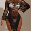 Aliexpress Nova Moda Comércio Exterior Transfronteiriço Feminino Vazado Franja Saída de Praia Manga Longa Saída de Praia
