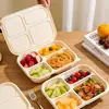 Caja de Almuerzo Desechable Biodegradable de Almidón de Maíz con 4 Compartimentos, Caja de Empaque para Llevar de Grado Alimenticio, Adecuada para Uso Doméstico y Apta para Microondas