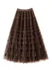 Saia de Bolo Patchwork em Renda 2026 Primavera, Verão, Outono, Inverno Novo Estilo Saia Midi Saia Longa Evasê Saia de Tule Bufante