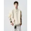 Suéter Americano con Media Cremallera para Hombre Estilo Coreano Holgado Cuello Alto Tejido de Punto Oversize Color Sólido Versátil Jersey