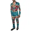 Moda Masculina Primavera/Verão 2025 Terno de Camisa Marca Estampada Peça Dupla Manga Longa Slim Respirável Algodão Estilo Elegante