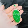 Conjunto de Quatro Peças em Prata 925 Banhada a Ouro com Formato de Folha de Jadeíta: Pendente de Jade, Anel, Brincos, Pulseira Suprimento para Transmissão ao Vivo