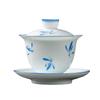 Tazón de té de porcelana blanca de una sola pieza, pintado a mano en celadón, con tapa para ceremonia del té, hecho de celadón de jade de grasa de oveja