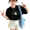 Camiseta popular de verano para mujer, manga corta, dulce y femenina, estilo coreano, estampada, casual, estilo ins, camiseta básica versátil, comercio exterior transfronterizo