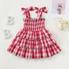 2025 Novo Estilo Transfronteiriço Vestido de Princesa Fashion Infantil para Menina Bebê Xadrez com Suspensório
