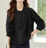 Nova Camisa de Algodão Puro com Gola Redonda e Manga Longa para Mulheres, Estilo Coreano Moderno, Blusa Casual Solta, Top Único, Primavera e Outono de 2026