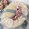 Estilo Mori Girl Pastoral Hada Lolita Dulce Floral Sombrero de Paja Elegante Protección Solar Sombrilla Sombrero de Paja Encaje Francés Cordones Sombrero de Copa Plana