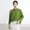 Jaqueta de Estilo Nacional Novo Estilo Chinês para Mulheres, Temporada de Primavera, Sensação de Alto Padrão, Gola Alta, Abotoada, Caimento Solto, Emagrecedora, Manga Longa, Roupa de Exterior Inspirada em Issey Miyake