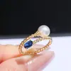 Accesorios DIY Plata de Ley S925 Diamante Azul Anillo Elástico de Perlas Montura Elegante de Alta Gama Montura para Anillo 6-10mm