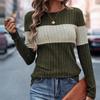 Camiseta Casual Color Block com Costura Canelada, Gola Redonda, Estilo Europeu e Americano, Nova Coleção Primavera 2026 para Mulheres, Amazon Temu Site Independente